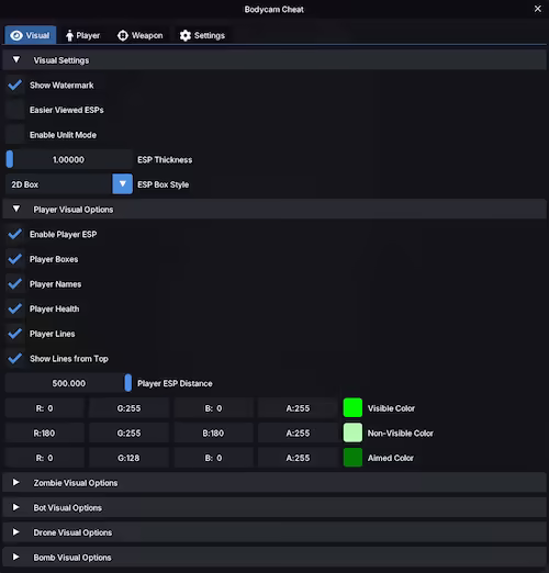 recoil control settings tab open feature active during Bodycam gameplay