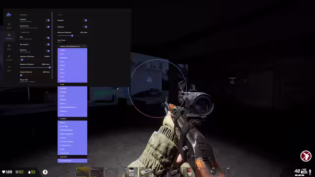 Fecurity Deadside cheat menu showing aimbot settings configuration panel