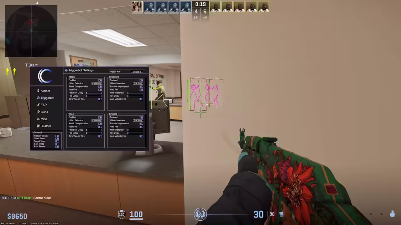screenshot showing skin changer interface with knife model and glove selection configuration options