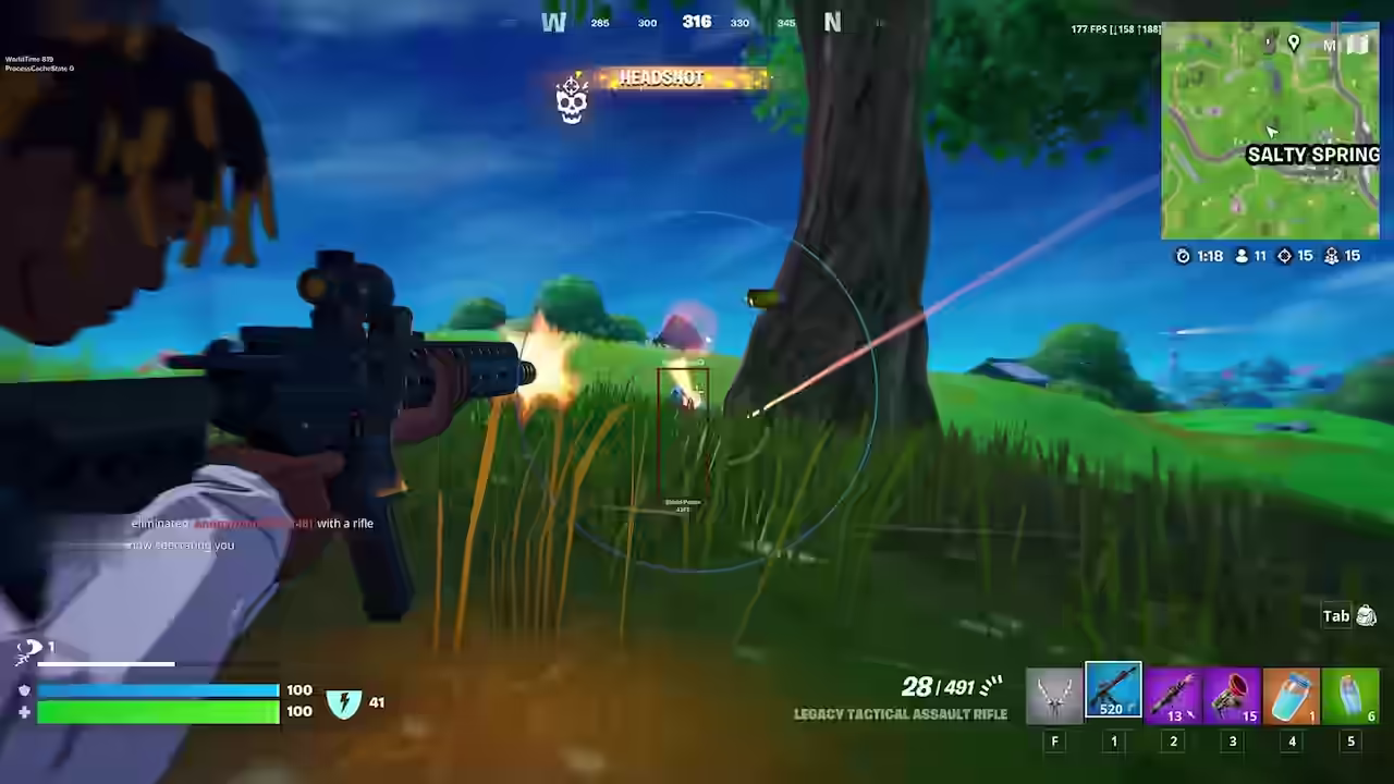 Fecurity Fortnite in-game screenshot with recoil compensation settings for shotguns and assault rifles visible